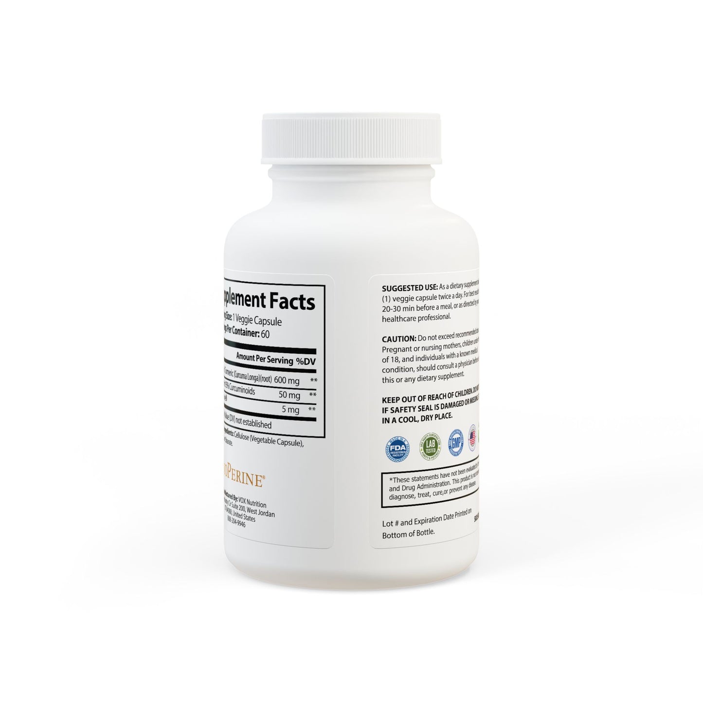 Create Me Perfect Turmeric with BioPerine® (Black Pepper Fruit Extract) Supplement (60 Capsules)